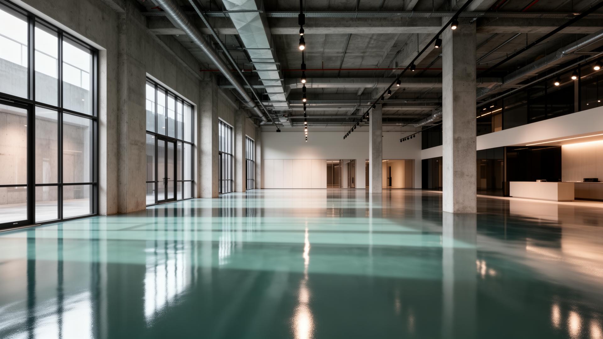 Premium polished epoxy flooring in modern industrial space